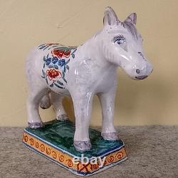 Antique French Faience Porcelain Horse Figurine polychrome paint