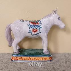 Antique French Faience Porcelain Horse Figurine polychrome paint