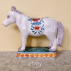 Antique French Faience Porcelain Horse Figurine polychrome paint