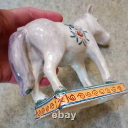 Antique French Faience Porcelain Horse Figurine polychrome paint
