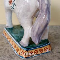 Antique French Faience Porcelain Horse Figurine polychrome paint