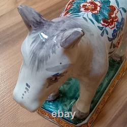Antique French Faience Porcelain Horse Figurine polychrome paint