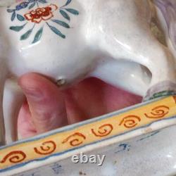 Antique French Faience Porcelain Horse Figurine polychrome paint