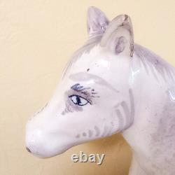 Antique French Faience Porcelain Horse Figurine polychrome paint