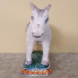 Antique French Faience Porcelain Horse Figurine polychrome paint