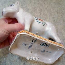 Antique French Faience Porcelain Horse Figurine polychrome paint