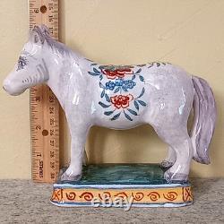 Antique French Faience Porcelain Horse Figurine polychrome paint