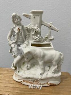 Antique German Bisque Porcelain Young Man with Pony / Horse Figurine / Vase