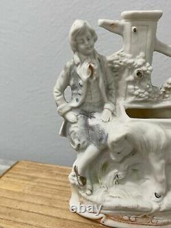 Antique German Bisque Porcelain Young Man with Pony / Horse Figurine / Vase