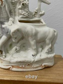 Antique German Bisque Porcelain Young Man with Pony / Horse Figurine / Vase