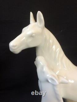 Antique German GDR porcelain horses pair mother and foal. Marked Bottom