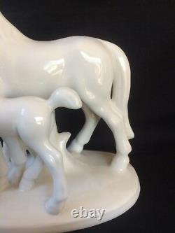Antique German GDR porcelain horses pair mother and foal. Marked Bottom