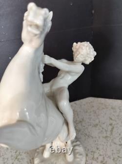 Antique German Hutschenreuther Porcelain Horse & Rider, 12 x 10