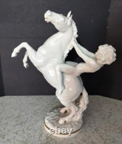 Antique German Hutschenreuther Porcelain Horse & Rider, 12 x 10