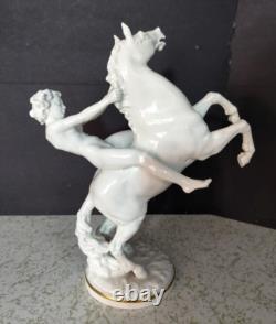Antique German Hutschenreuther Porcelain Horse & Rider, 12 x 10