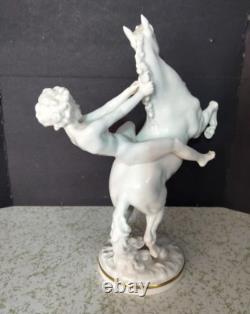Antique German Hutschenreuther Porcelain Horse & Rider, 12 x 10