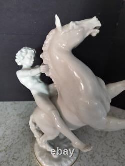 Antique German Hutschenreuther Porcelain Horse & Rider, 12 x 10