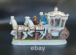 Antique German Porcelain 12 Prince and Princess in Horse Carriage Figurine