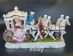 Antique German Porcelain 12 Prince and Princess in Horse Carriage Figurine