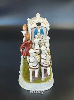 Antique German Porcelain 12 Prince and Princess in Horse Carriage Figurine