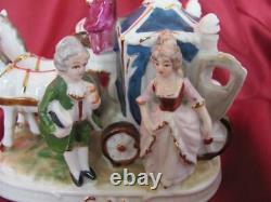 Antique German Porcelain Figurine Horse Carriage With People