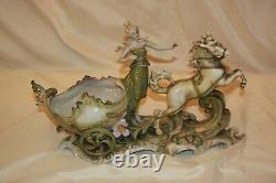 Antique German Porcelain Victorian Woman Horse & Carriage