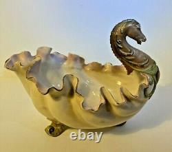 Antique German Volkstedt Porcelain Horse Figurine Vase Centerpiece Bowl Planter