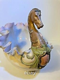 Antique German Volkstedt Porcelain Horse Figurine Vase Centerpiece Bowl Planter