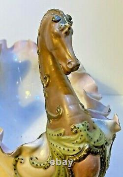 Antique German Volkstedt Porcelain Horse Figurine Vase Centerpiece Bowl Planter