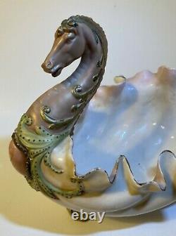 Antique German Volkstedt Porcelain Horse Figurine Vase Centerpiece Bowl Planter