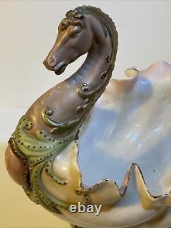 Antique German Volkstedt Porcelain Horse Figurine Vase Centerpiece Bowl Planter