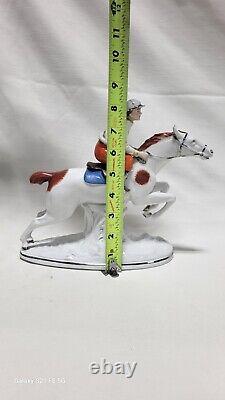 Antique Germany Porcelain Jockey On Horse Statue. Marked/Number Rare Pair