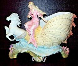 Antique HEUBACH 1880s German Bisque Shell Water Sea Horse Woman Girl Pink Blue