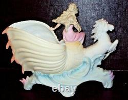 Antique HEUBACH 1880s German Bisque Shell Water Sea Horse Woman Girl Pink Blue