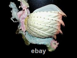 Antique HEUBACH 1880s German Bisque Shell Water Sea Horse Woman Girl Pink Blue