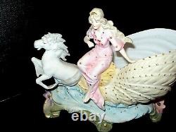 Antique HEUBACH 1880s German Bisque Shell Water Sea Horse Woman Girl Pink Blue