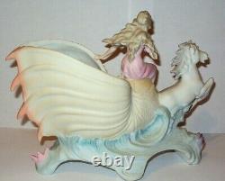 Antique HEUBACH 1880s German Bisque Shell Water Sea Horse Woman Girl Pink Blue