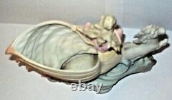 Antique HEUBACH 1880s German Bisque Shell Water Sea Horse Woman Girl Pink Blue