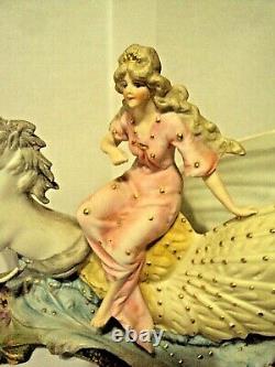 Antique HEUBACH 1880s German Bisque Shell Water Sea Horse Woman Girl Pink Blue