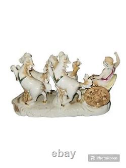 Antique Italian Chariot With Horses Hand Painted Porcelain Figurine