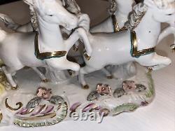 Antique. Italian Chariot With Horses Hand Painted Porcelain Figurine