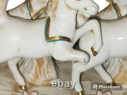 Antique Italian Chariot With Horses Hand Painted Porcelain Figurine
