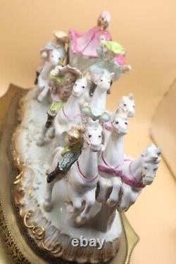 Antique Large Porcelain Cinderella Horse Drawn Carriage Figurine Lamp Rare