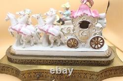 Antique Large Porcelain Cinderella Horse Drawn Carriage Figurine Lamp Rare