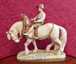 Antique Large Royal Dux Porcelain Figurine Shire Horse & Rider