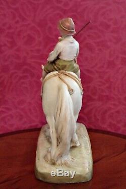 Antique Large Royal Dux Porcelain Figurine Shire Horse & Rider