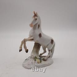 Antique Meissen porcelain horse rearing up brown and white