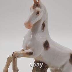 Antique Meissen porcelain horse rearing up brown and white