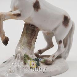 Antique Meissen porcelain horse rearing up brown and white