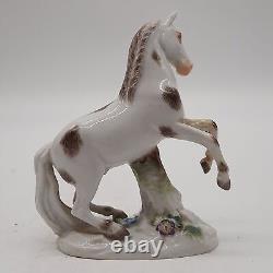 Antique Meissen porcelain horse rearing up brown and white